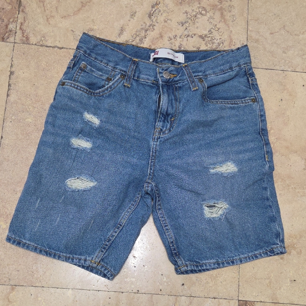 Kids Blue Distressed Denim Shorts